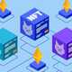 Blocks are chained together in concept art for video games and NFTs.